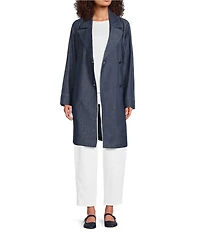 Eileen Fisher Organic Cotton Denim Notch Lapel Long Sleeve Trench Coat