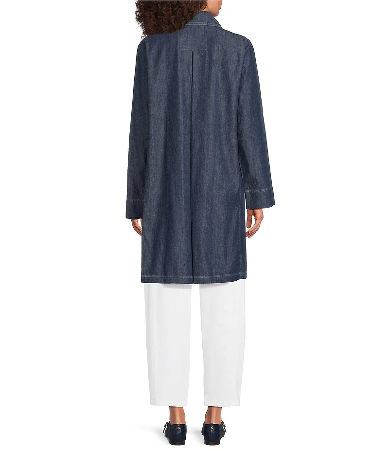 Eileen Fisher Organic Cotton Denim Notch Lapel Long Sleeve Trench Coat