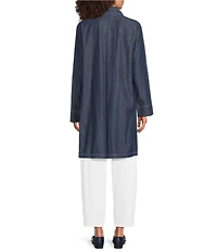Eileen Fisher Organic Cotton Denim Notch Lapel Long Sleeve Trench Coat