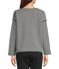 Eileen Fisher Organic Cotton Double Knit Stripe Round Neck Long Sleeve Reversible Top
