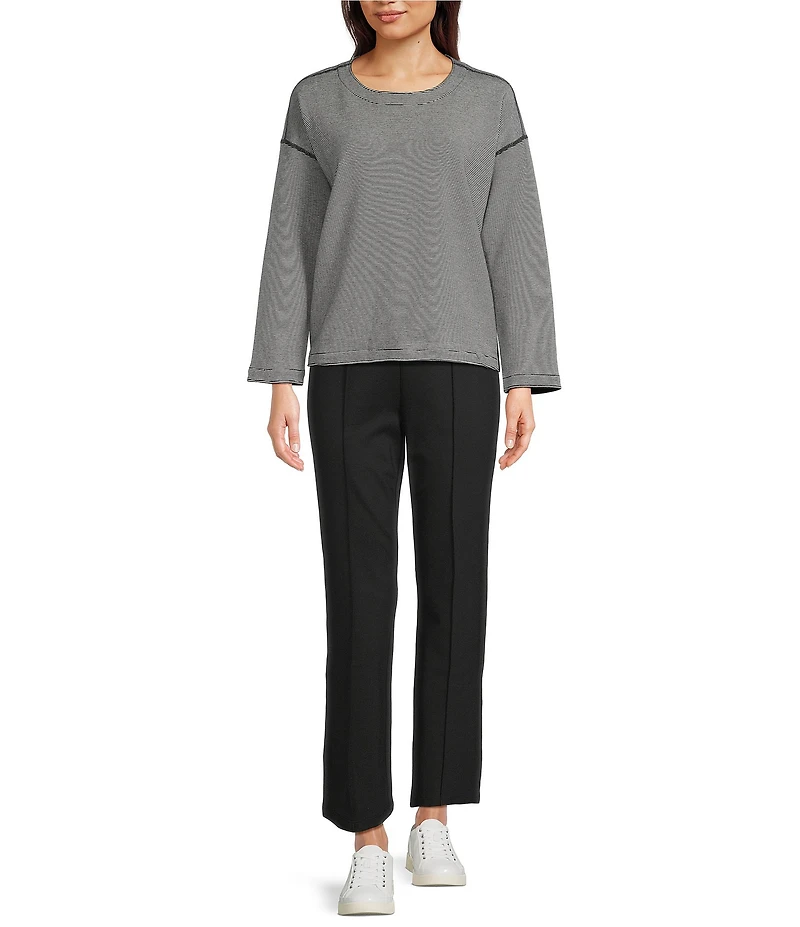 Eileen Fisher Organic Cotton Double Knit Stripe Round Neck Long Sleeve Reversible Top