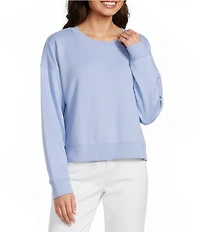 Eileen Fisher Organic Cotton Garment Dyed Terry Crew Neck Long Sleeve Shirt