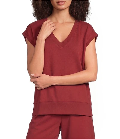 Eileen Fisher Organic Cotton Garment Dyed Terry V-Neck Sleevleess Top