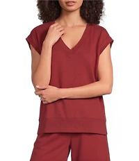 Eileen Fisher Organic Cotton Garment Dyed Terry V-Neck Sleevleess Top