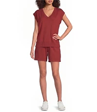 Eileen Fisher Organic Cotton Garment Dyed Terry V-Neck Sleevleess Top