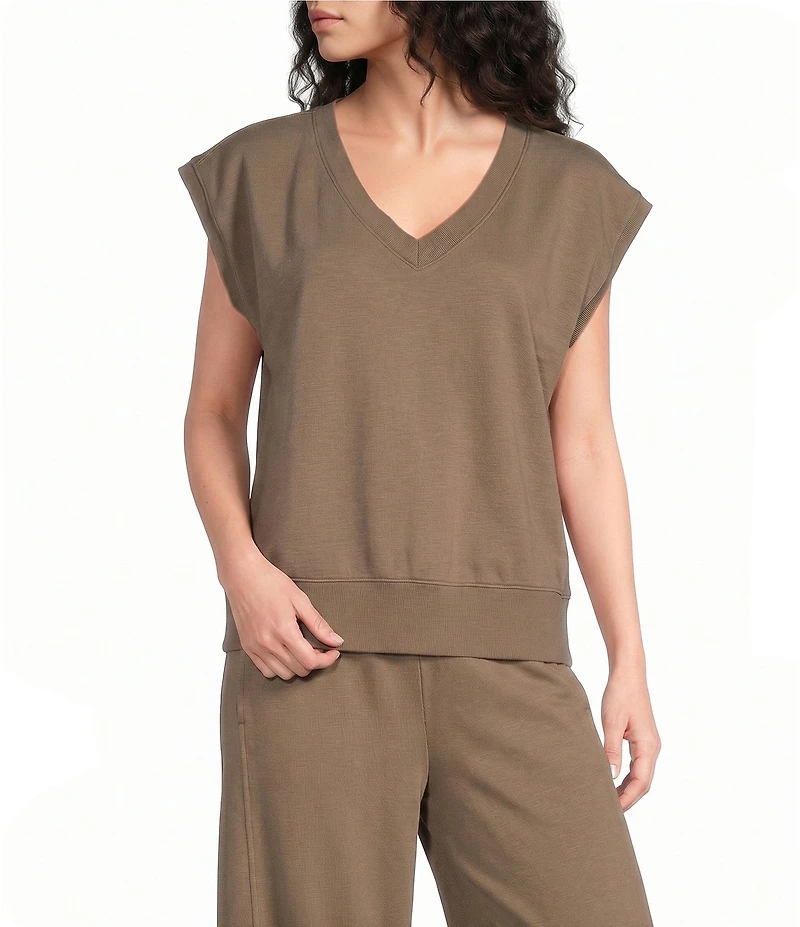 Eileen Fisher Organic Cotton Garment Dyed Terry V-Neck Sleevleess Top