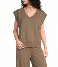 Eileen Fisher Organic Cotton Garment Dyed Terry V-Neck Sleevleess Top
