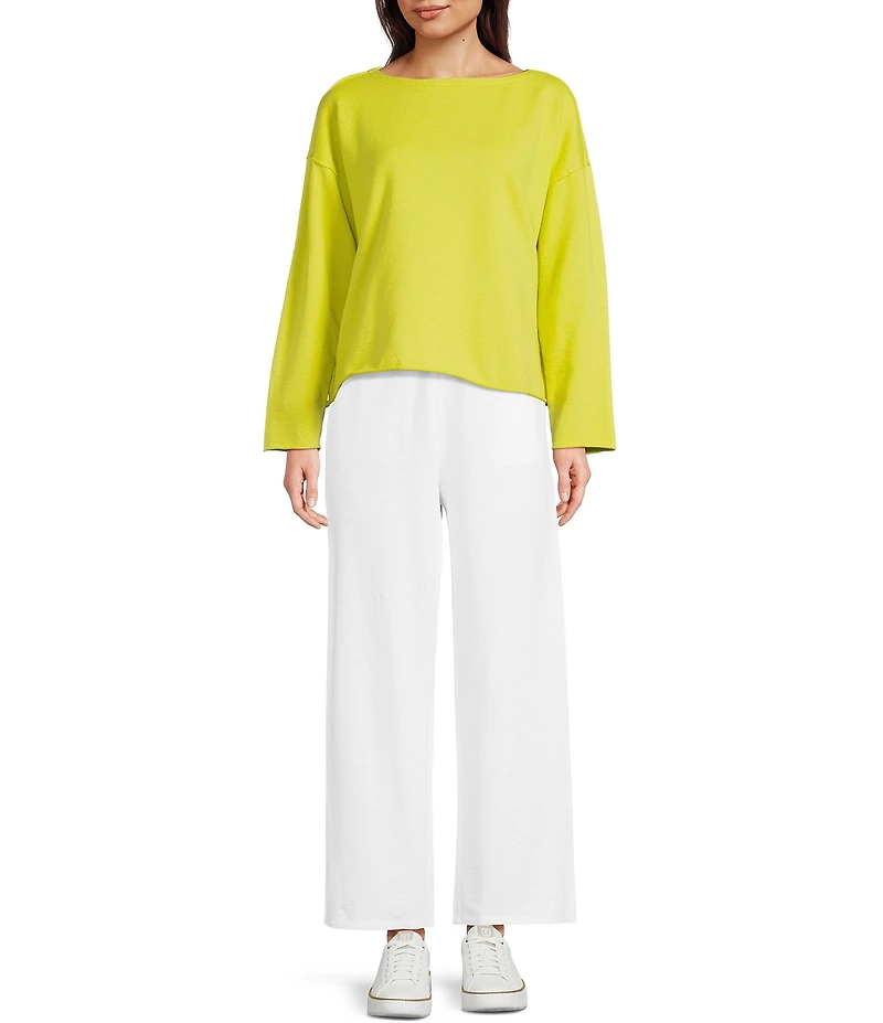 Eileen Fisher Organic Cotton Garment Dyed Terry Wide Leg Ankle Pants