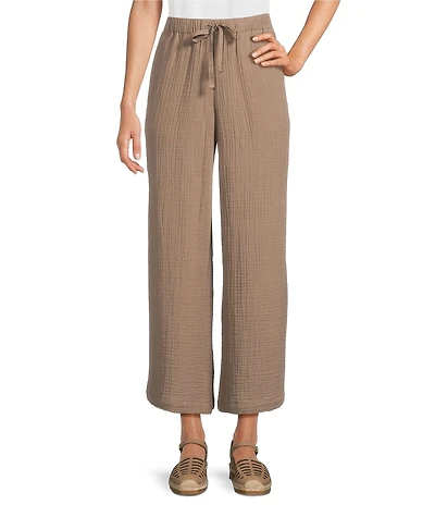 Eileen Fisher Organic Cotton Gauze Elastic Waist Straight Leg Pants