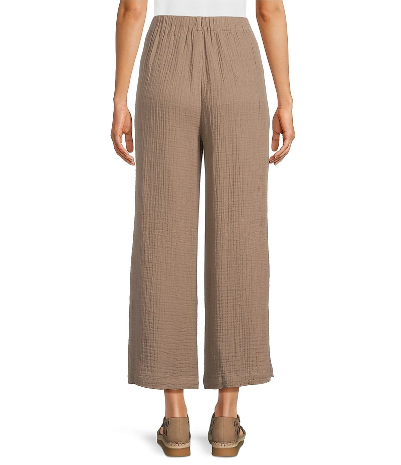 Eileen Fisher Organic Cotton Gauze Elastic Waist Straight Leg Pants