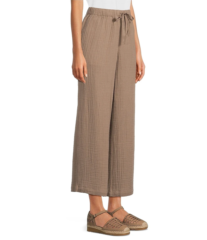 Eileen Fisher Organic Cotton Gauze Elastic Waist Straight Leg Pants