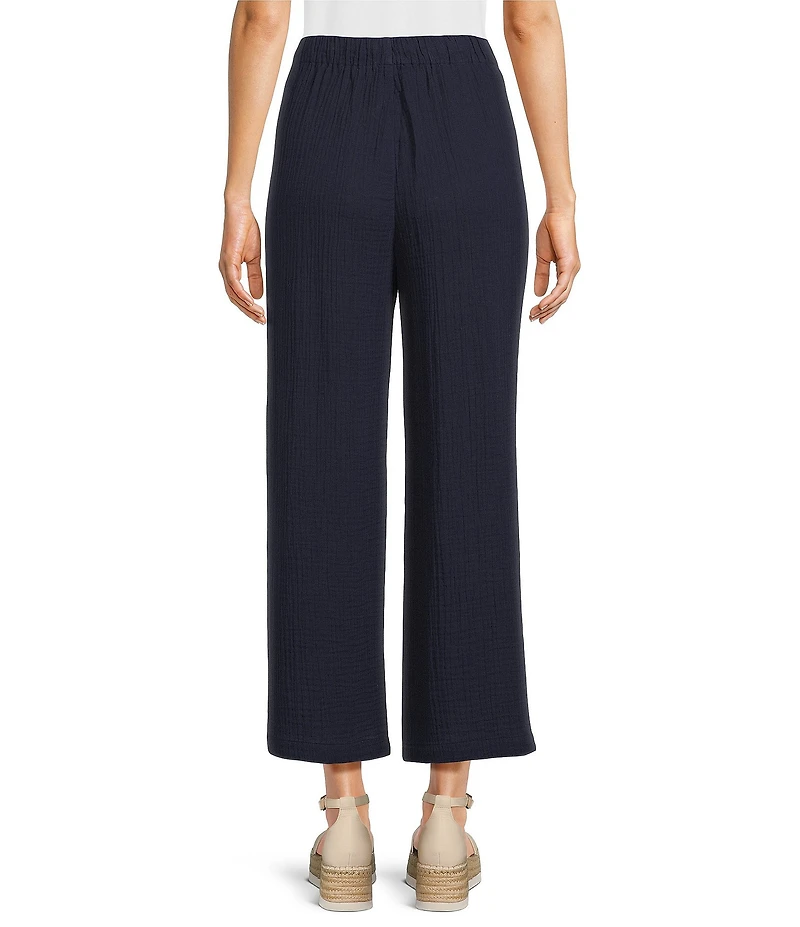 Eileen Fisher Organic Cotton Gauze Elastic Waist Straight Leg Pants
