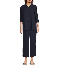 Eileen Fisher Organic Cotton Gauze Elastic Waist Straight Leg Pants