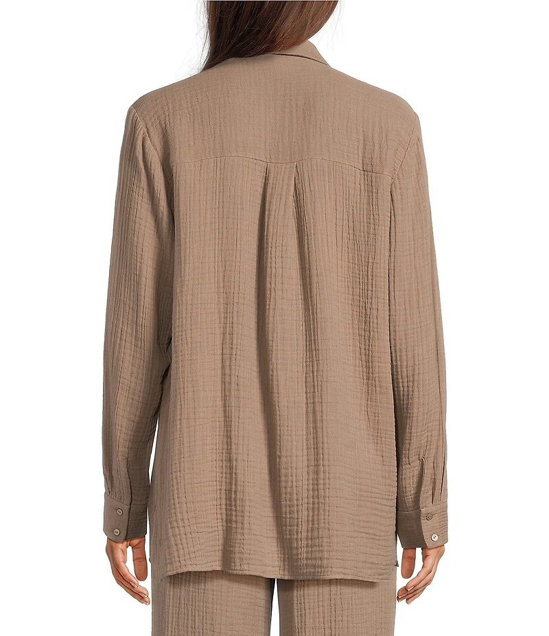 Eileen Fisher Organic Cotton Gauze Point Collar Long Sleeve Top