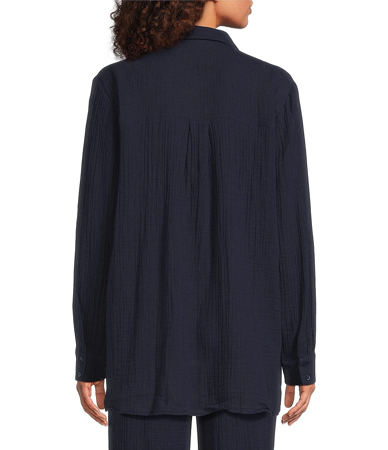 Eileen Fisher Organic Cotton Gauze Point Collar Long Sleeve Top