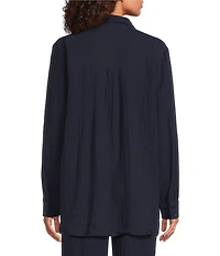 Eileen Fisher Organic Cotton Gauze Point Collar Long Sleeve Top