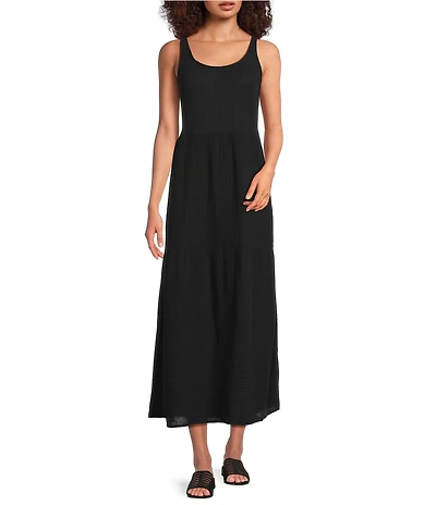 Eileen Fisher Organic Cotton Gauze Scoop Neck Sleeveless Tiered Maxi Dress