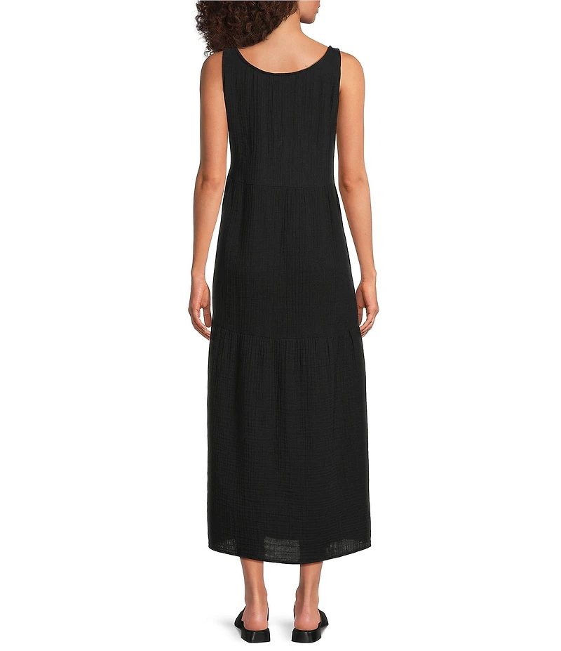 Eileen Fisher Organic Cotton Gauze Scoop Neck Sleeveless Tiered Maxi Dress