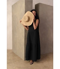 Eileen Fisher Organic Cotton Gauze Scoop Neck Sleeveless Tiered Maxi Dress