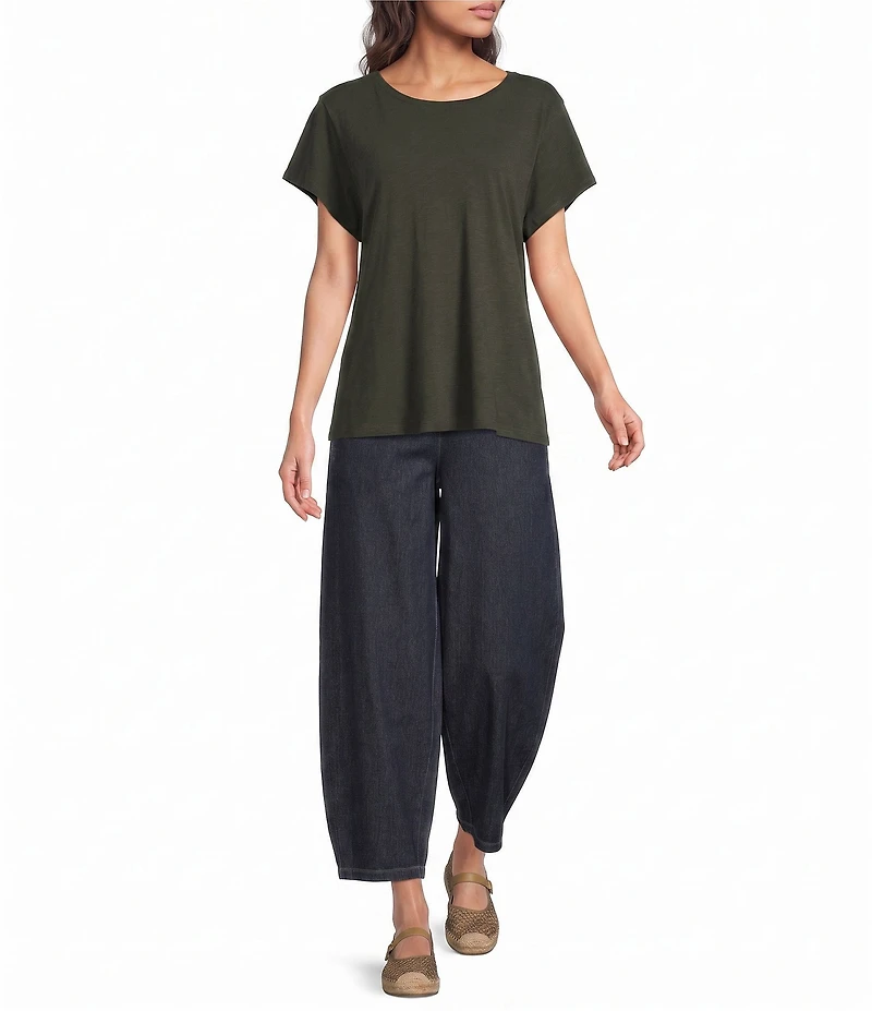 Eileen Fisher Organic Cotton Indigo Knit Pull-On Ankle Pants