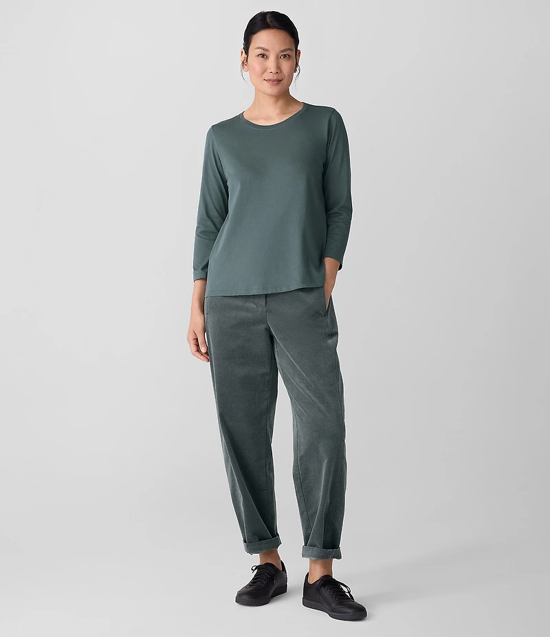 Eileen Fisher Organic Cotton Jersey Knit Round Neck 3/4 Sleeve Tee