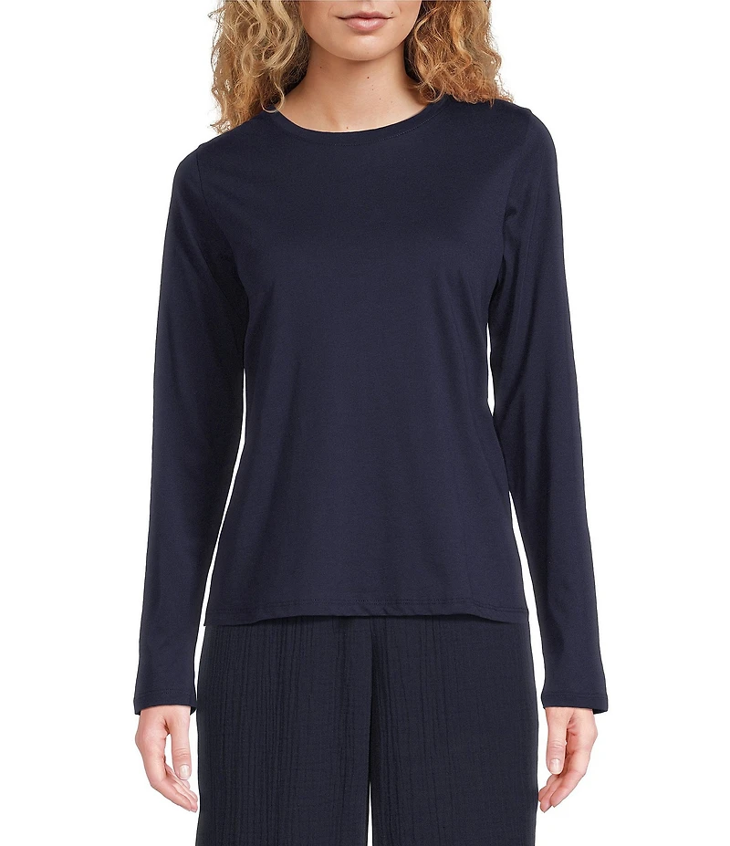Eileen Fisher Organic Cotton Jersey Knit Round Neck Long Sleeve Top