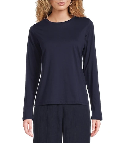 Eileen Fisher Organic Cotton Jersey Knit Round Neck Long Sleeve Top