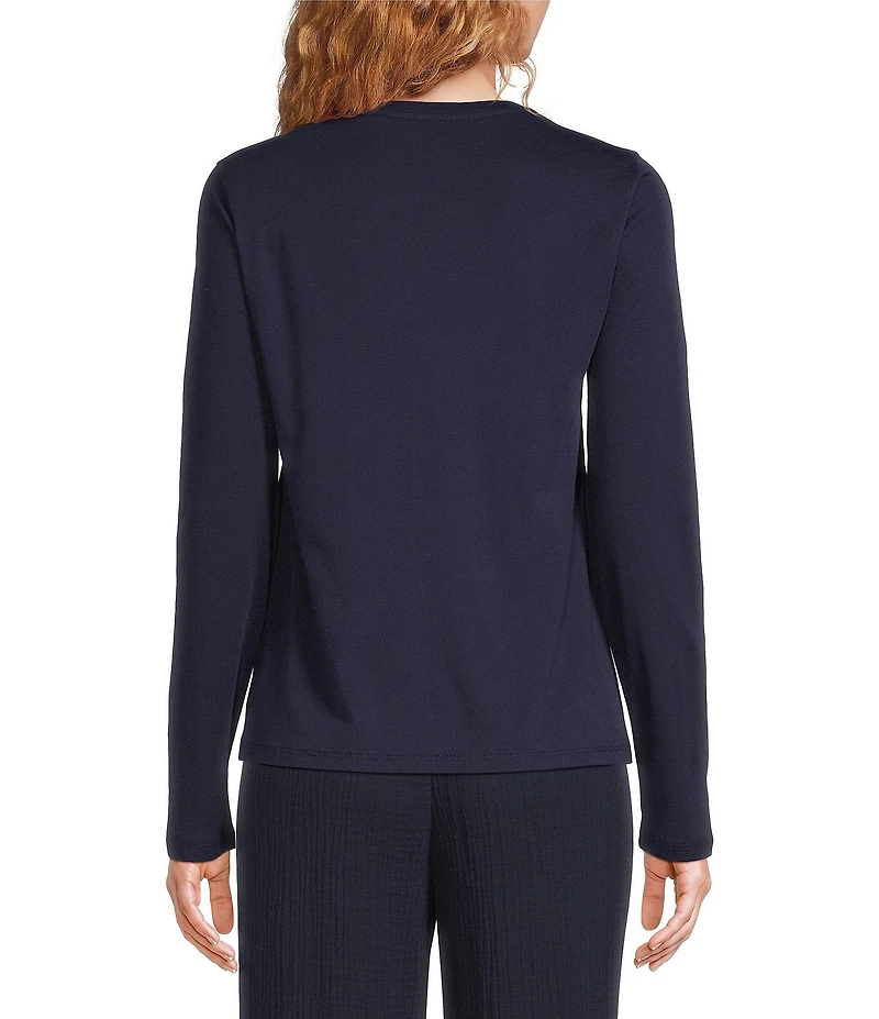 Eileen Fisher Organic Cotton Jersey Knit Round Neck Long Sleeve Top