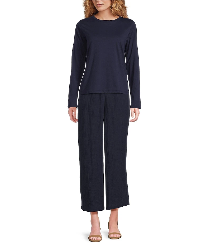 Eileen Fisher Organic Cotton Jersey Knit Round Neck Long Sleeve Top