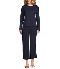 Eileen Fisher Organic Cotton Jersey Knit Round Neck Long Sleeve Top
