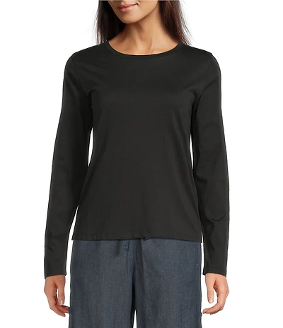Eileen Fisher Organic Cotton Jersey Knit Round Neck Long Sleeve Top