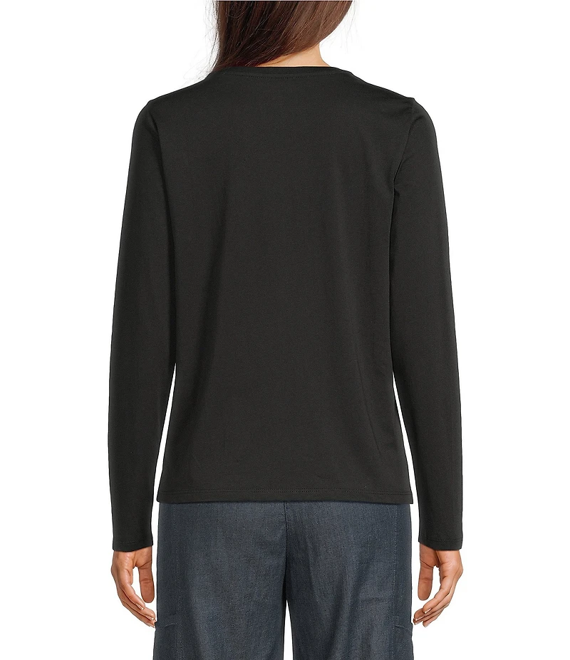 Eileen Fisher Organic Cotton Jersey Knit Round Neck Long Sleeve Top