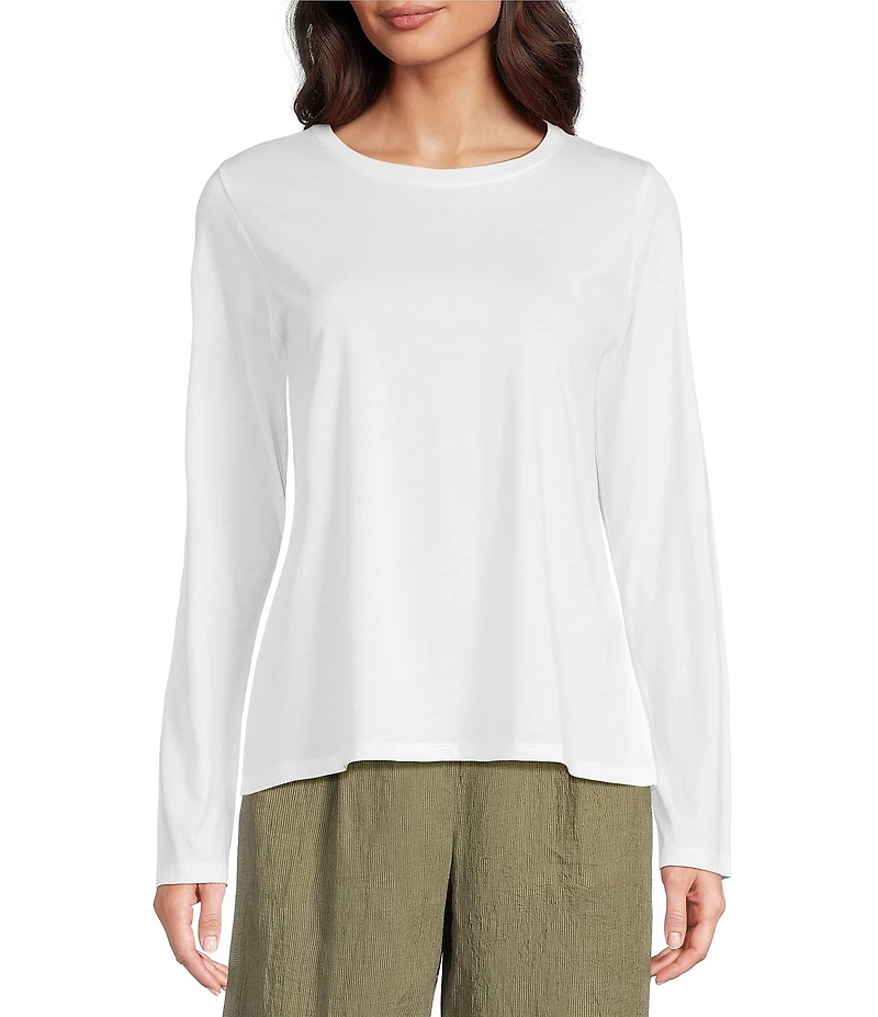 Eileen Fisher Organic Cotton Jersey Knit Round Neck Long Sleeve Top