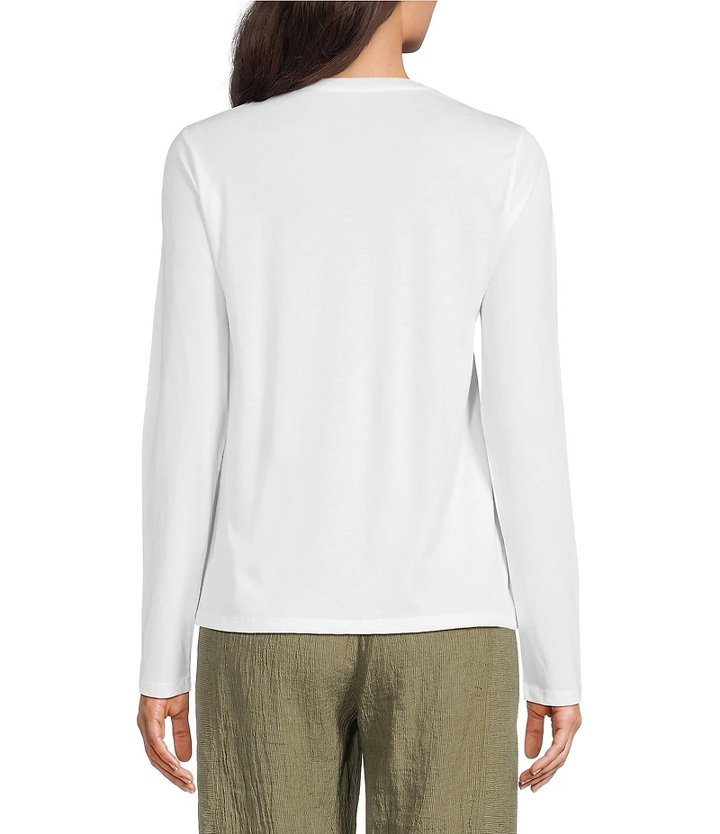 Eileen Fisher Organic Cotton Jersey Knit Round Neck Long Sleeve Top