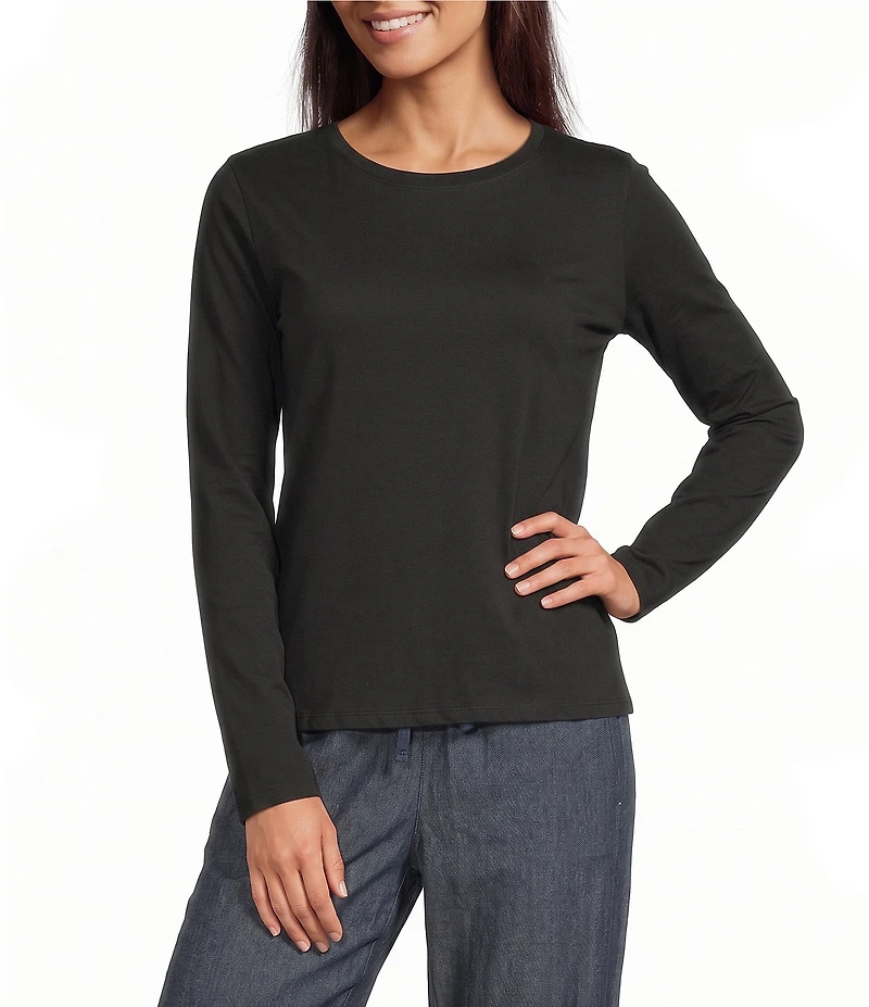 Eileen Fisher Organic Cotton Jersey Knit Round Neck Long Sleeve Top