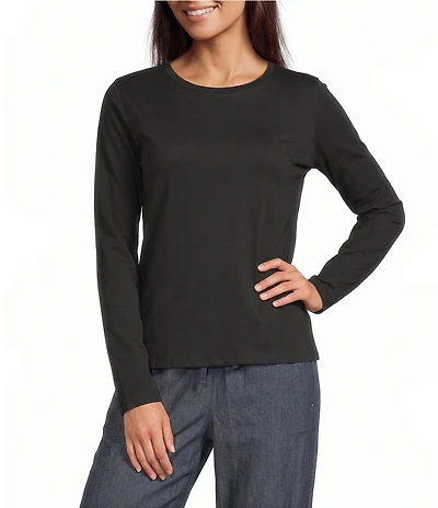 Eileen Fisher Organic Cotton Jersey Knit Round Neck Long Sleeve Top