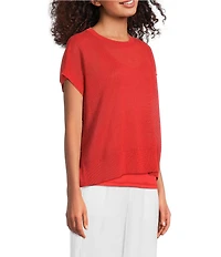 Eileen Fisher Organic Cotton Linen Blend Round Neck Short Sleeve Tee