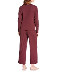 Eileen Fisher Organic Cotton Long Sleeve Henley Ribbed Knit Long Pajama Set