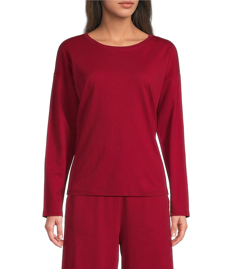 Eileen Fisher Organic Cotton Long Sleeve Round Neck Knit Coordinating Sleep Top