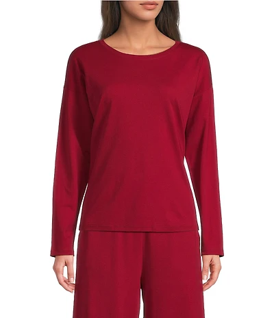 Eileen Fisher Organic Cotton Long Sleeve Round Neck Knit Coordinating Sleep Top