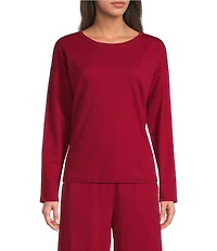 Eileen Fisher Organic Cotton Long Sleeve Round Neck Knit Coordinating Sleep Top