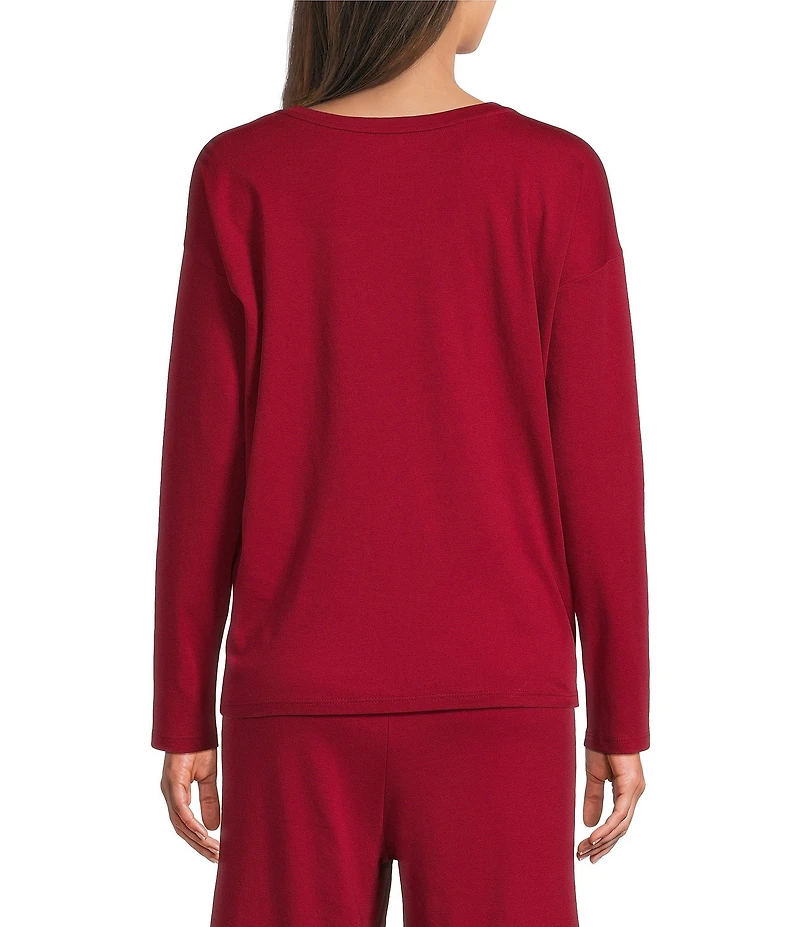 Eileen Fisher Organic Cotton Long Sleeve Round Neck Knit Coordinating Sleep Top