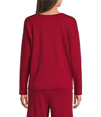 Eileen Fisher Organic Cotton Long Sleeve Round Neck Knit Coordinating Sleep Top