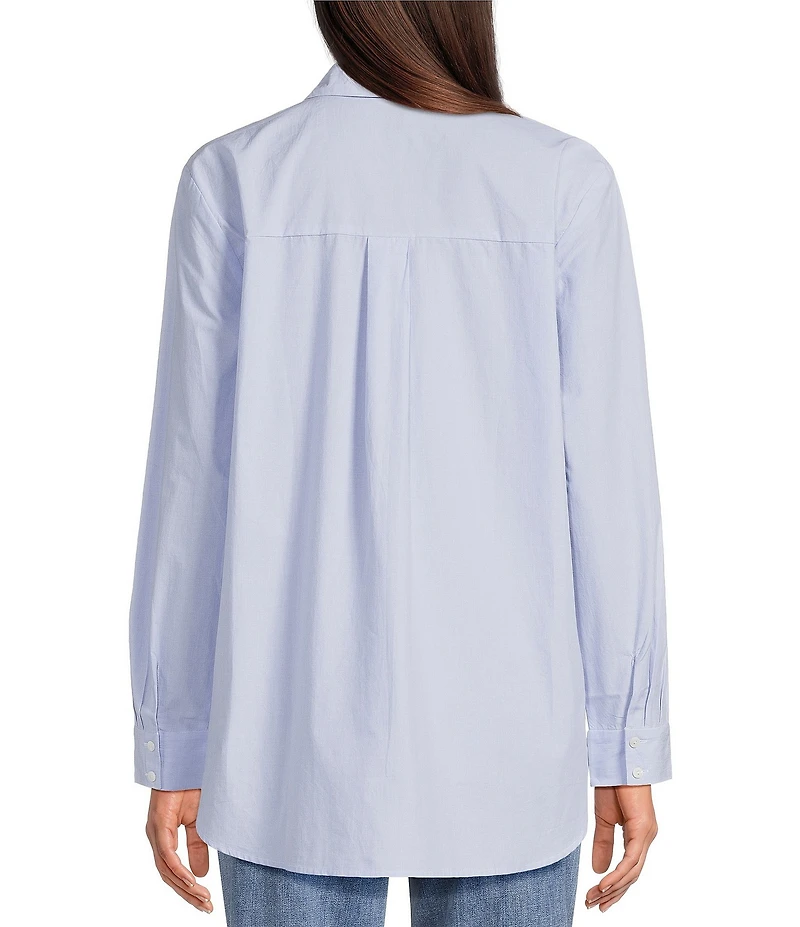 Eileen Fisher Organic Cotton Poplin Point Collar Long Sleeve Button Front Shirt