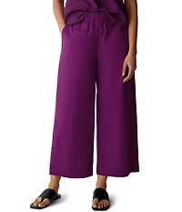 Eileen Fisher Organic Cotton Poplin Wide-Leg Pull-On Pants