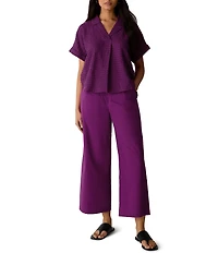 Eileen Fisher Organic Cotton Poplin Wide-Leg Pull-On Pants