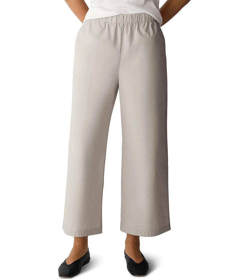 Eileen Fisher Organic Cotton Poplin Wide-Leg Pull-On Pants
