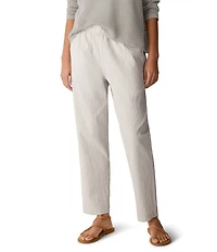 Eileen Fisher Organic Cotton Pucker Check Elastic Waist Tapered Ankle Pants