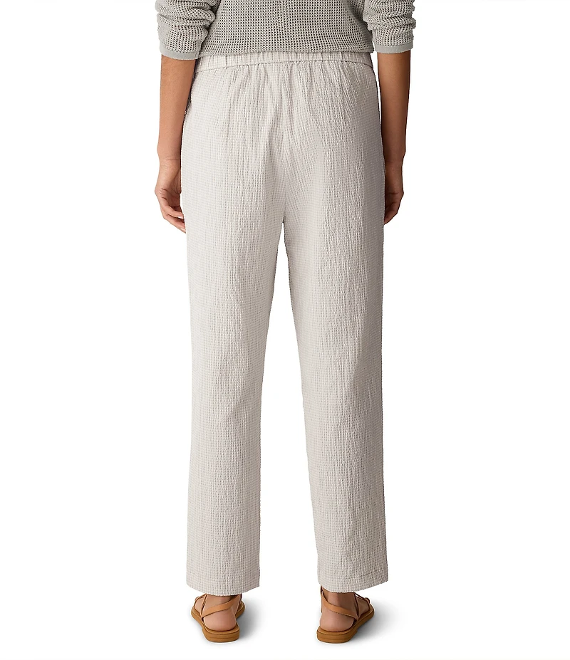 Eileen Fisher Organic Cotton Pucker Check Elastic Waist Tapered Ankle Pants