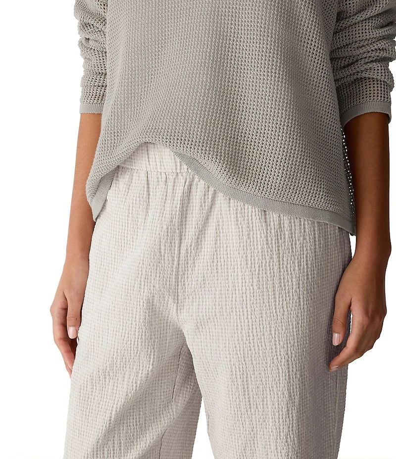 Eileen Fisher Organic Cotton Pucker Check Elastic Waist Tapered Ankle Pants